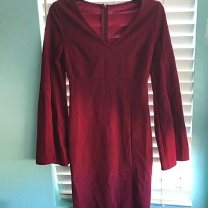 Split Firm Fitting Dress in Maroon